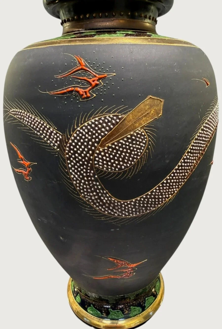 Vintage Japanese Satsuma Moriage Dragon Figural Vase 12